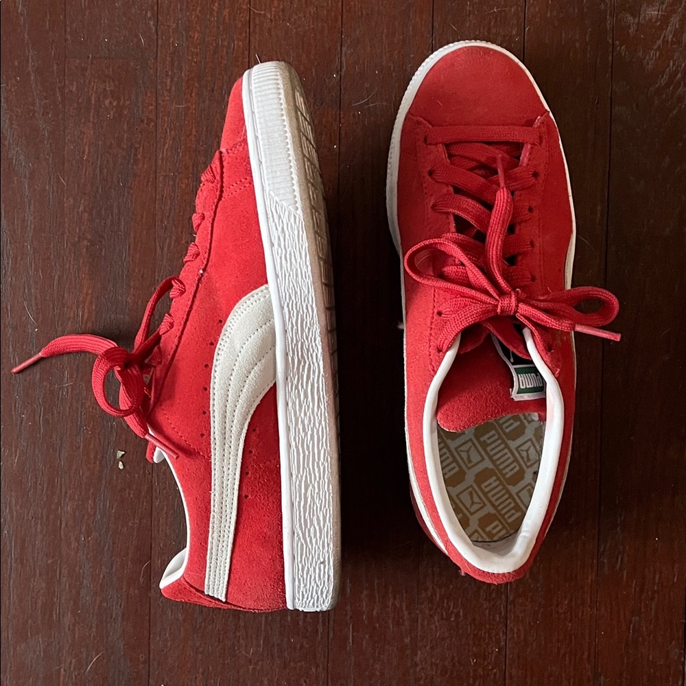 Puma Red Suede Low-Top Sneakers - Picture 2 of 4